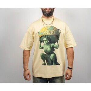 Graphic Oversized Tee Cream Statue Print Streetwear Boxy Drop Shoulder
